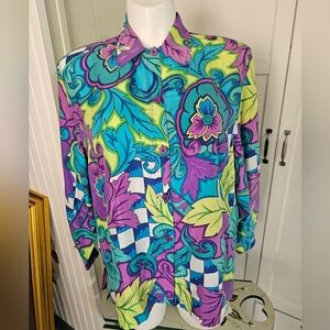 Vintage La Blanca Los Angeles 80s 90s Maximalist Oversized Silk Blouse Sz XL EUC